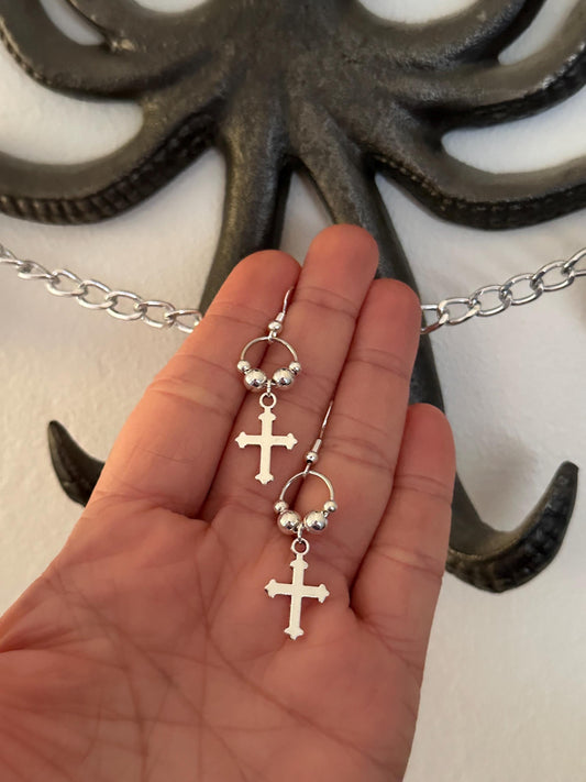 Mini Silver Cross Earrings
