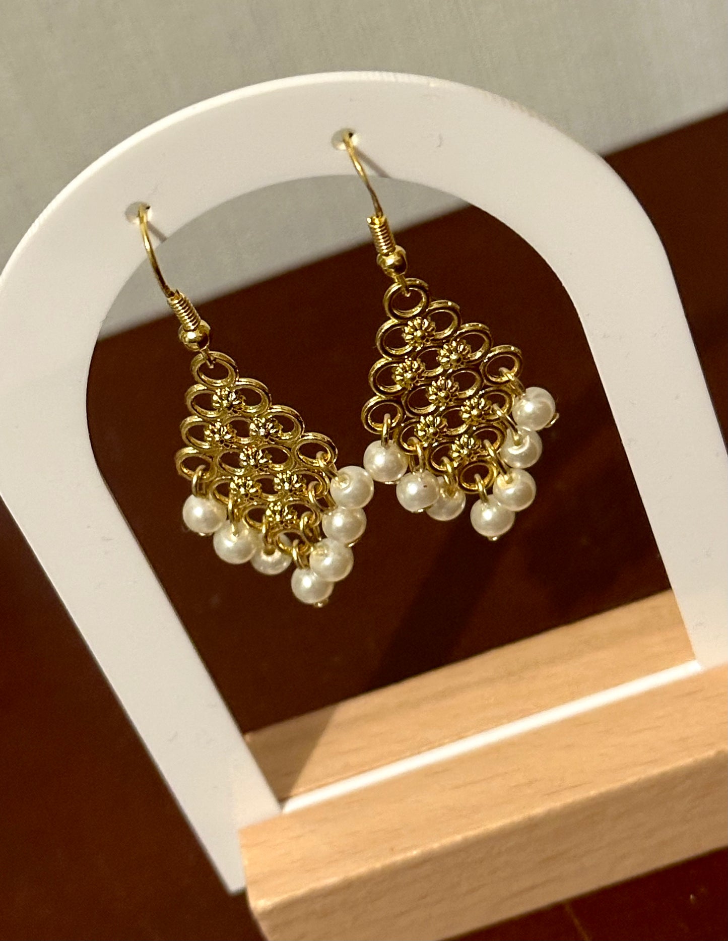 Gold & Imitation Pearl Earrings