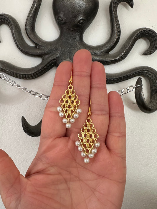 Gold & Imitation Pearl Earrings