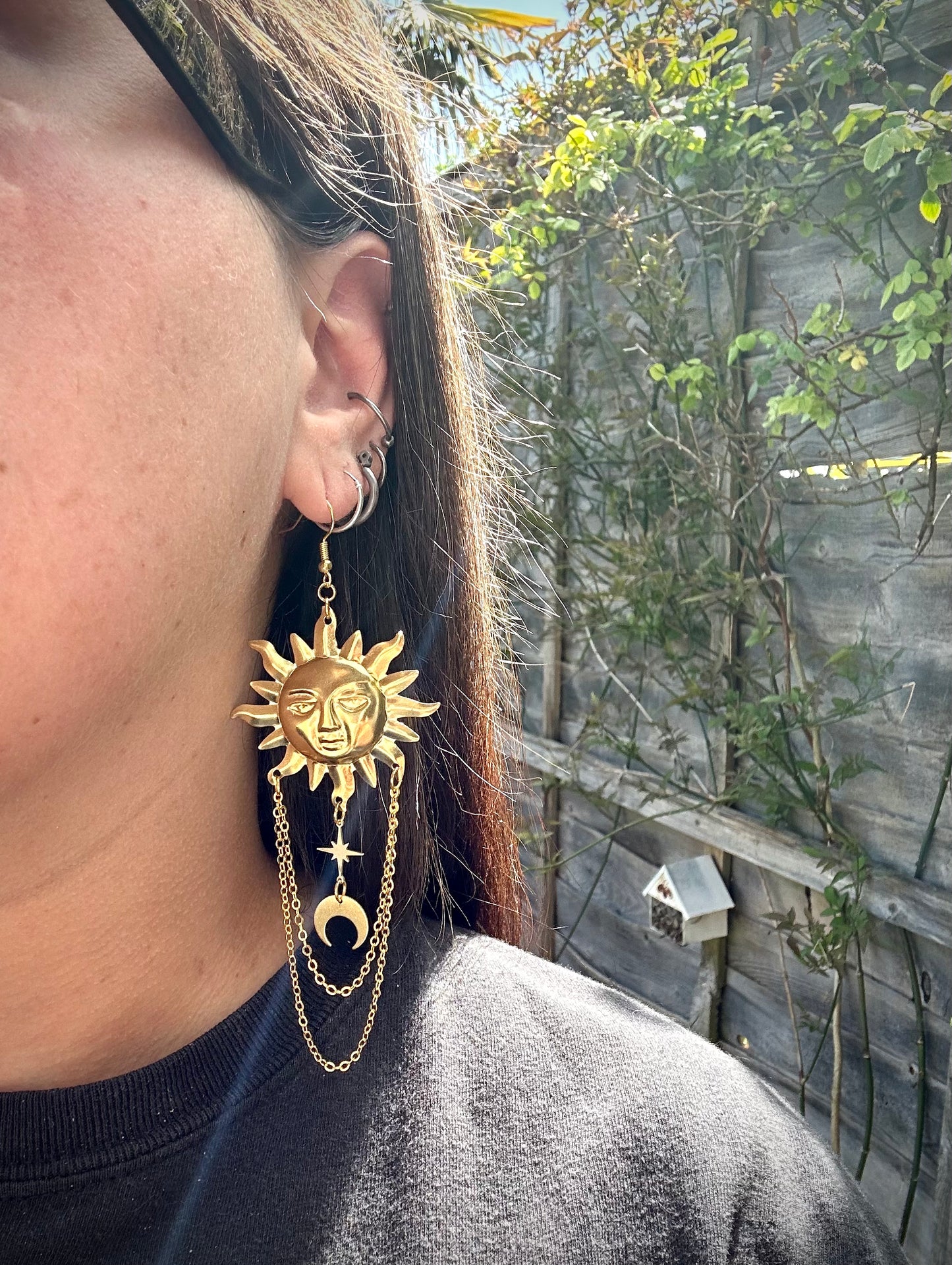 Large Gold Sun Earrings