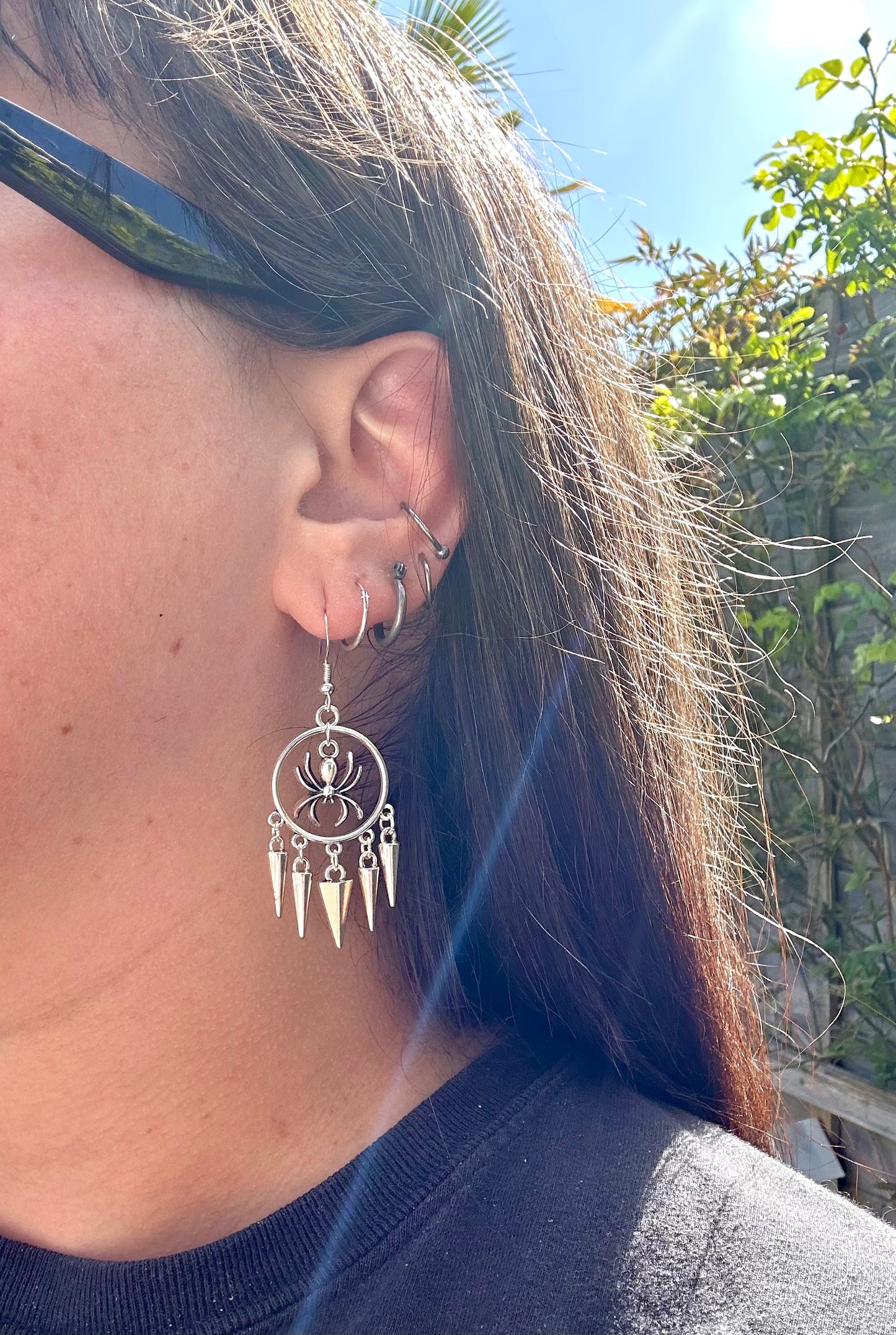 Silver Spider Hoop Earrings