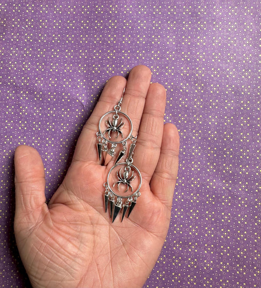 Silver Spider Hoop Earrings