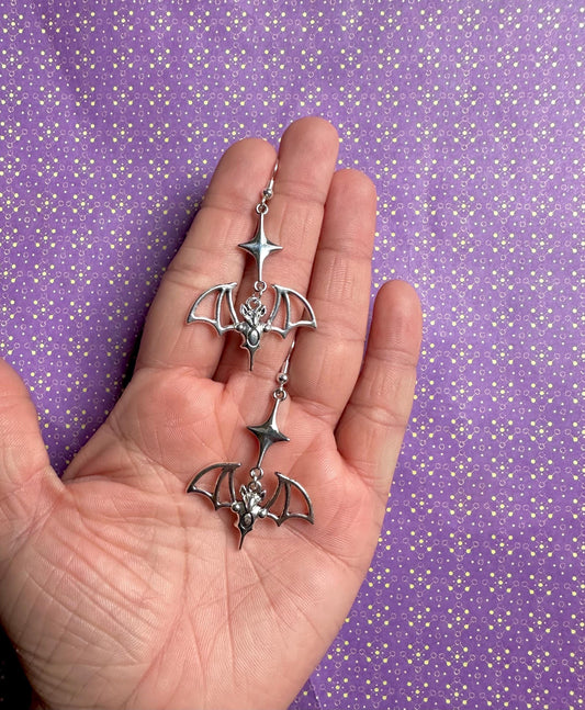 Cute Silver Bat Earrings