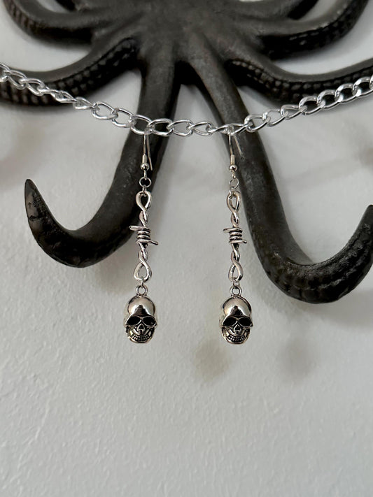 Barbed Wire Skull Earrings