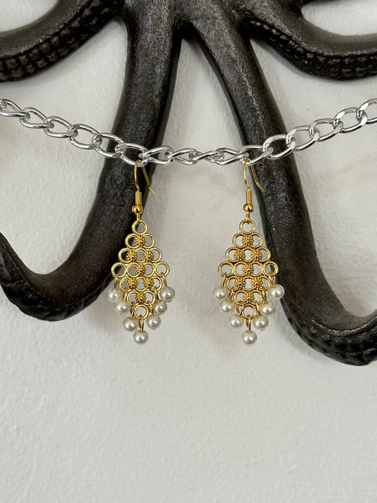 Gold & Imitation Pearl Earrings