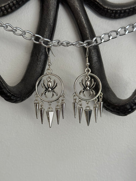 Silver Spider Hoop Earrings