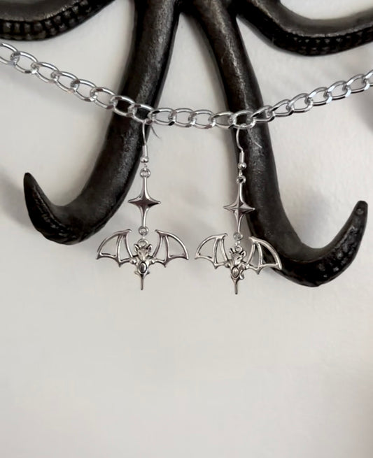 Cute Silver Bat Earrings